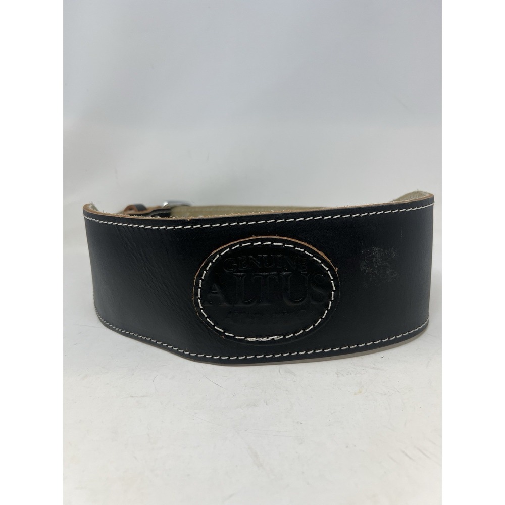 Vtg Altus Leather 4" Weight Lifting Belt Double-Prong Buckle Black Lg 31-42 USA